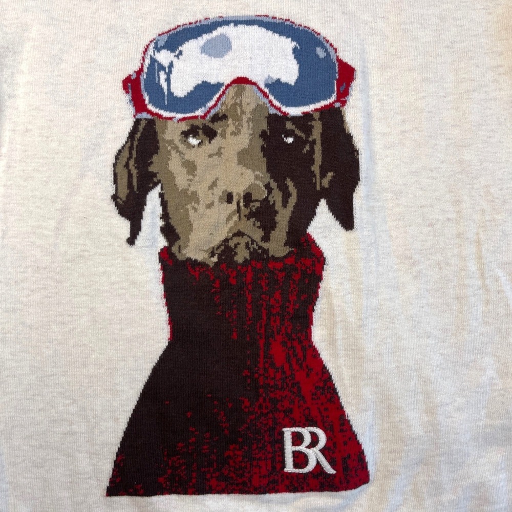 Banana Republic Intarsia Ski Dog Cotton Crewneck Sweater Womens Small Cream - Picture 5 of 12